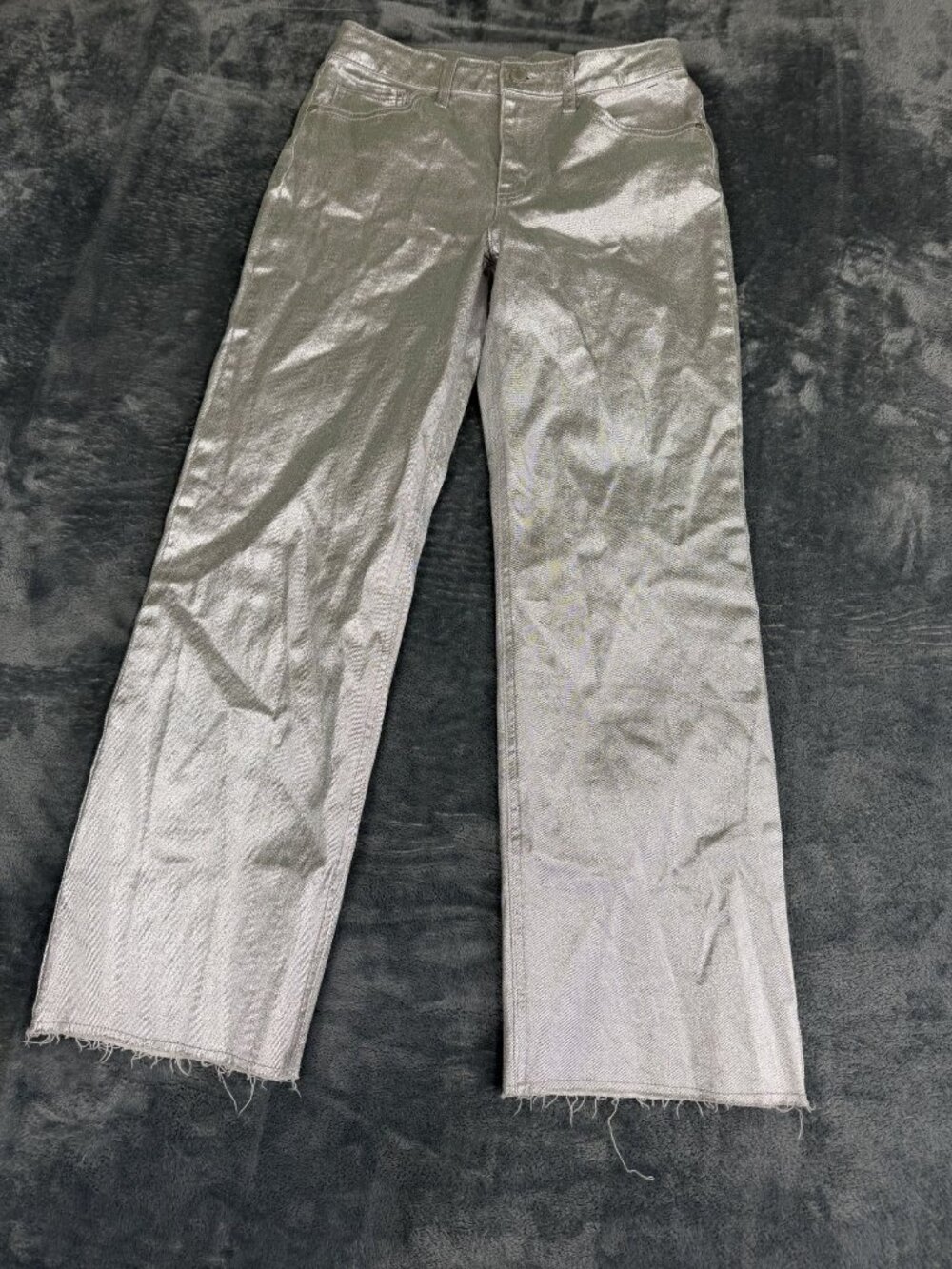 Art Class Girls Metallic Silver Wide-Leg Frayed Hem Jeans Size 16